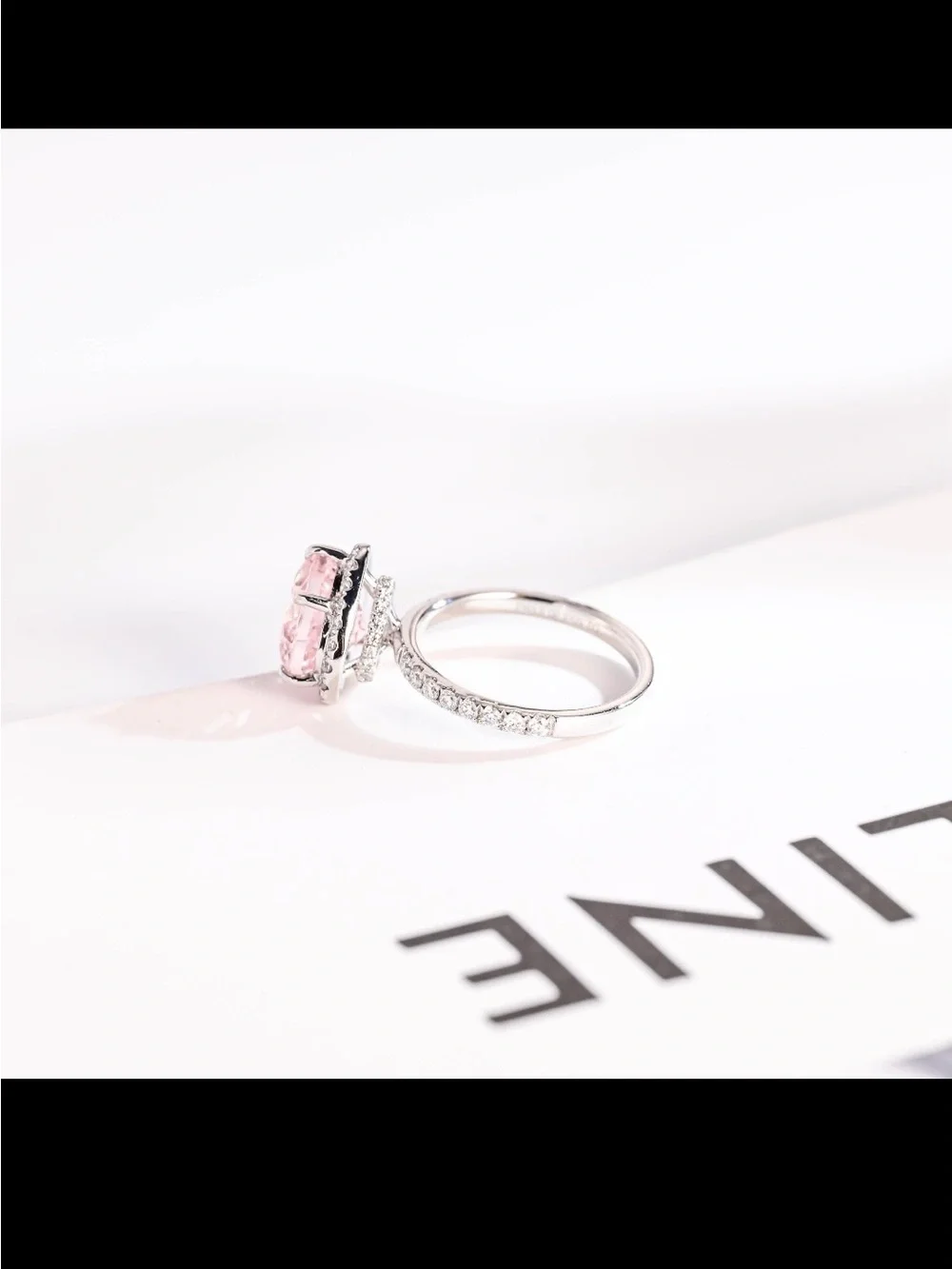 Pink Heart-Cut Halo Ring 14k white gold &  Moissanite.